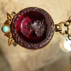 Unique Vintage Red and Gold Cameo Necklace